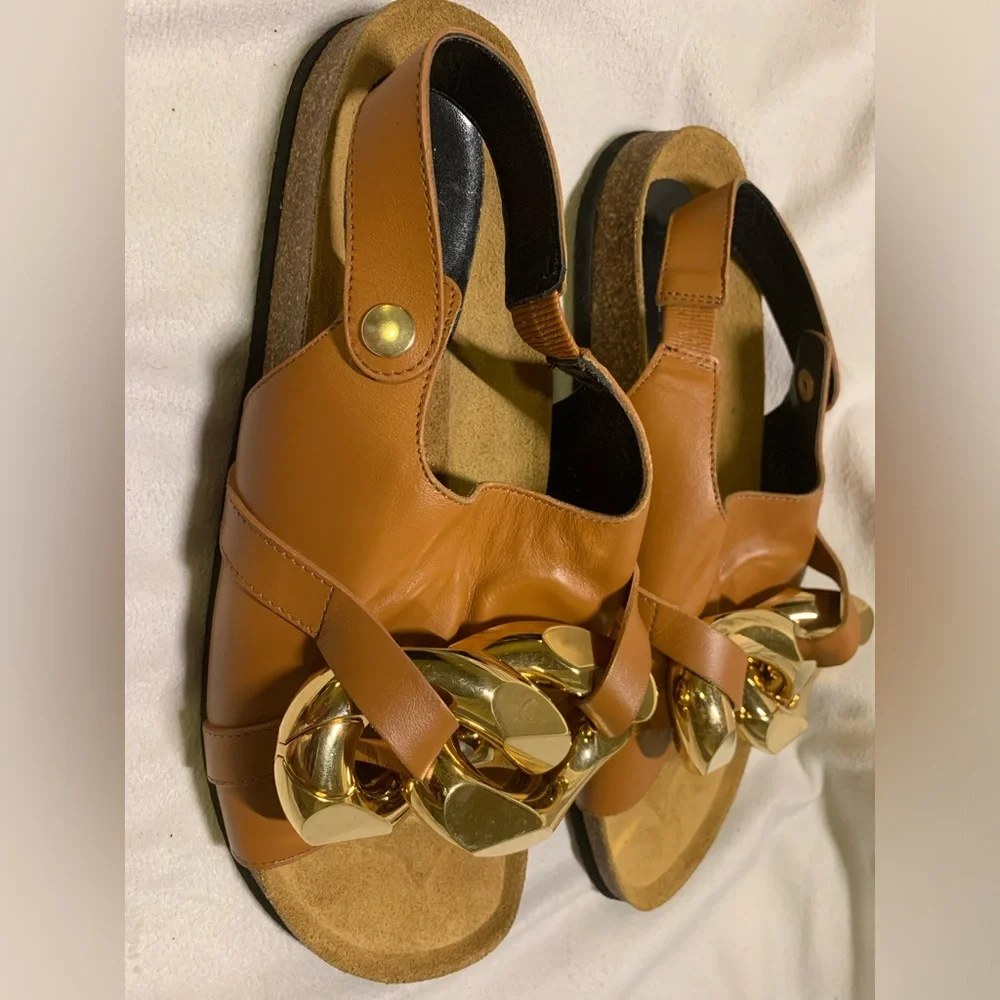 JW ANDERSON Cognac Brown Leather Chain Link Slingback Sandals size 12 NWOB - Picture 13 of 16